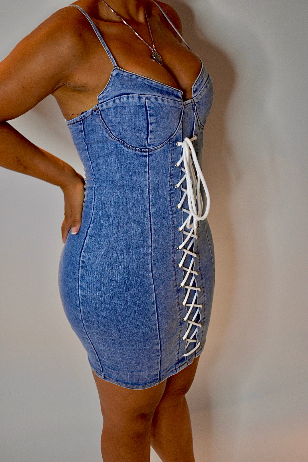 lawrence denim mini dress Laced